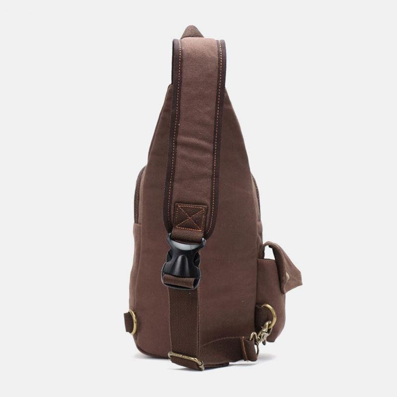 Män Äkta Läder Och Canvas Resor Utomhus Bärväska Personlig Crossbody Väska Bröstväska