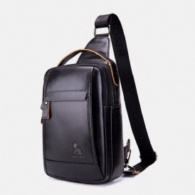 Män Äkta Läder Retro Business Casual Enfärgad Axelväska I Läder Crossbody-Väska Bröstväska