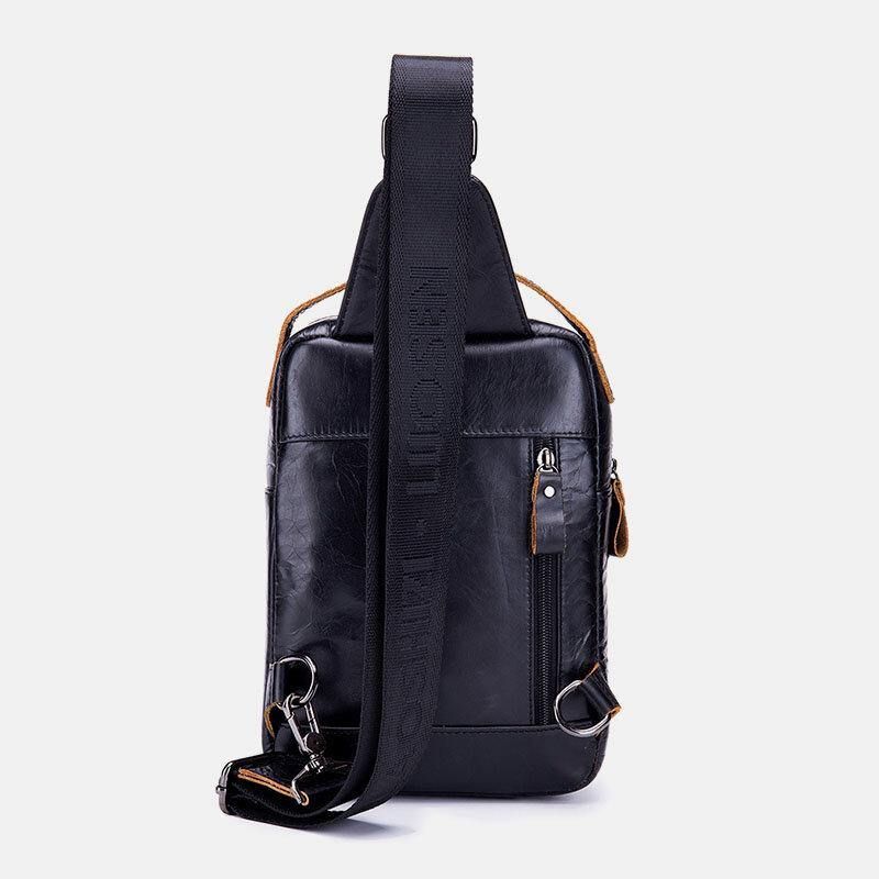 Män Äkta Läder Retro Business Casual Enfärgad Axelväska I Läder Crossbody-Väska Bröstväska