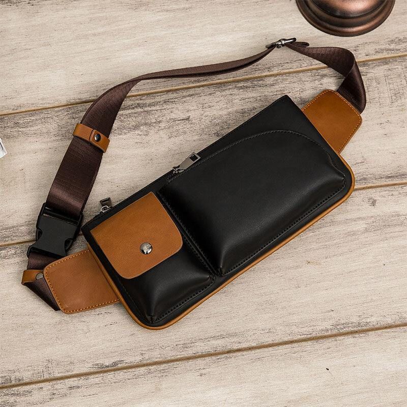 Män Faux Leather Retro Business Casual Multi-Carry Midjeväska Bröstväska Sling Bag