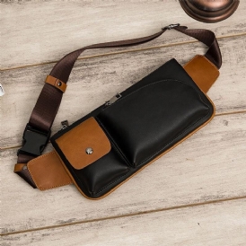 Män Faux Leather Retro Business Casual Multi-Carry Midjeväska Bröstväska Sling Bag