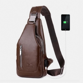 Män Pu-Läder Business Casual Utomhus Vattentät Multi-Carry Axelväska Crossbody-Väska Bröstväska Med Usb-Laddning