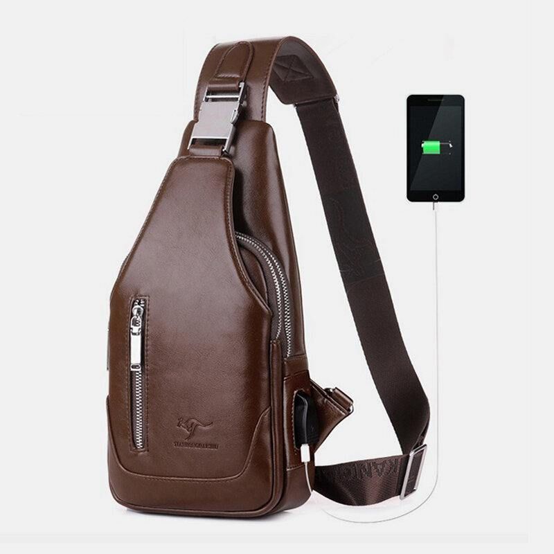 Män Pu-Läder Business Casual Utomhus Vattentät Multi-Carry Axelväska Crossbody-Väska Bröstväska Med Usb-Laddning