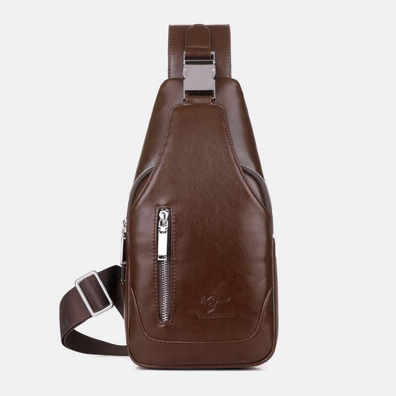 Män Pu-Läder Business Casual Utomhus Vattentät Multi-Carry Axelväska Crossbody-Väska Bröstväska Med Usb-Laddning