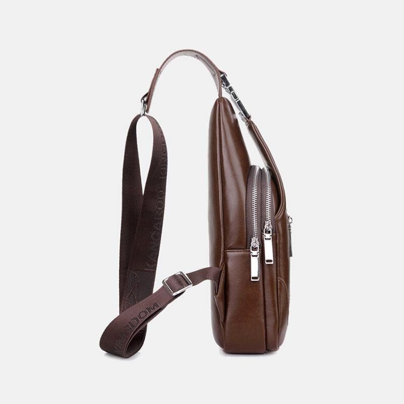 Män Pu-Läder Business Casual Utomhus Vattentät Multi-Carry Axelväska Crossbody-Väska Bröstväska Med Usb-Laddning