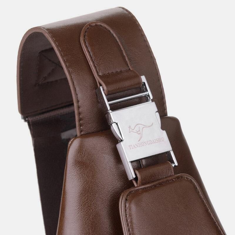 Män Pu-Läder Business Casual Utomhus Vattentät Multi-Carry Axelväska Crossbody-Väska Bröstväska Med Usb-Laddning