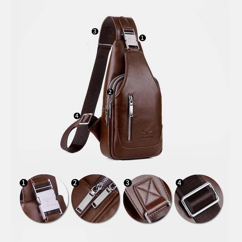 Män Pu-Läder Business Casual Utomhus Vattentät Multi-Carry Axelväska Crossbody-Väska Bröstväska Med Usb-Laddning