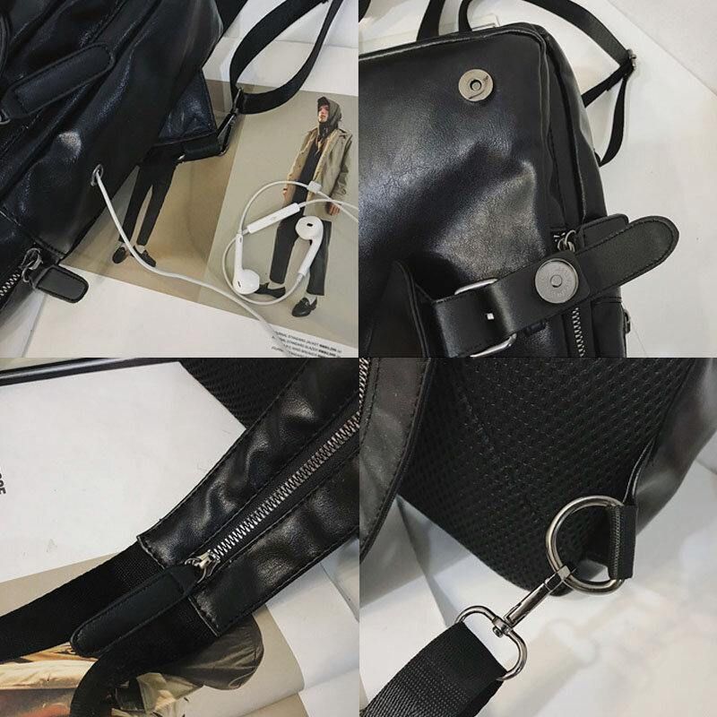 Män Retro Hörlurshål Multi-Bär Usb-Laddning Flerlager Vattentät Crossbody-Väska Bröstväska Sling Bag