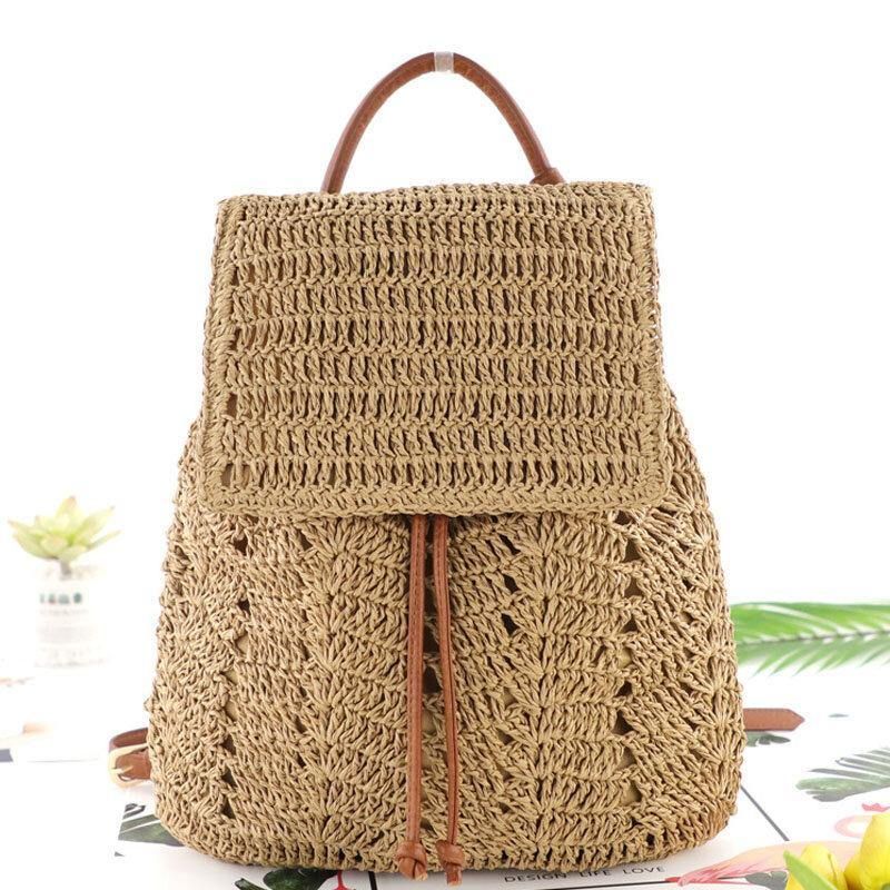 Dam Mori Series String Straw Bag Dual-Use Woven Bag Retro Beach Bag Ryggsäck