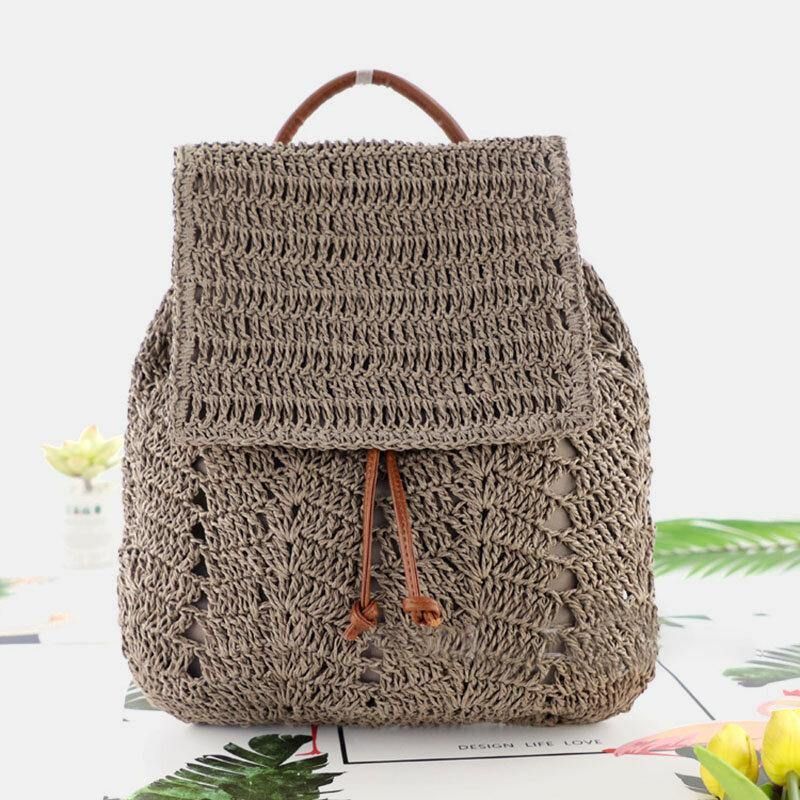 Dam Mori Series String Straw Bag Dual-Use Woven Bag Retro Beach Bag Ryggsäck