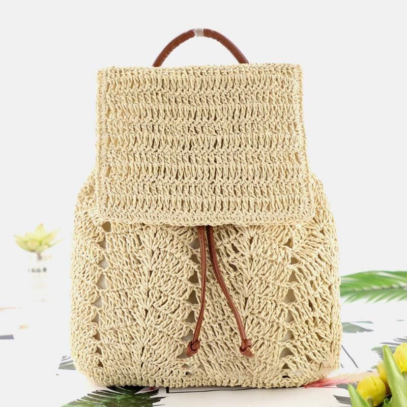 Dam Mori Series String Straw Bag Dual-Use Woven Bag Retro Beach Bag Ryggsäck