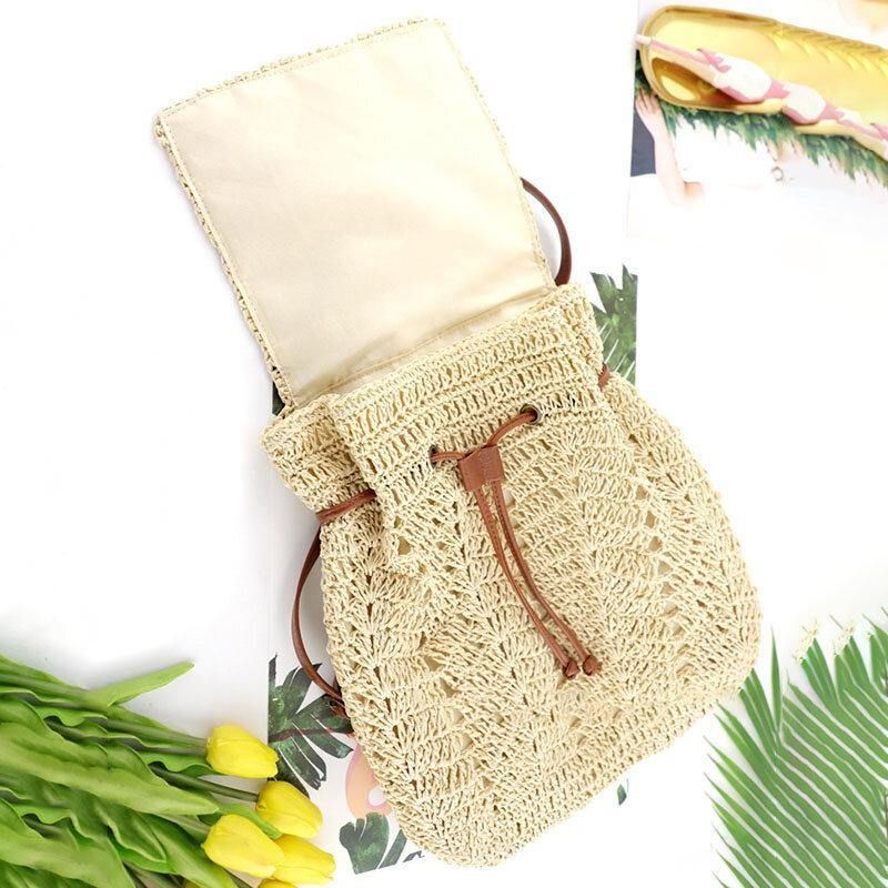 Dam Mori Series String Straw Bag Dual-Use Woven Bag Retro Beach Bag Ryggsäck