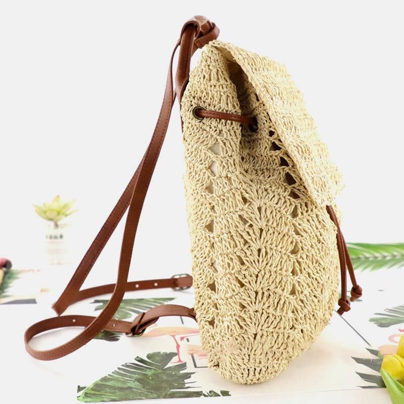 Dam Mori Series String Straw Bag Dual-Use Woven Bag Retro Beach Bag Ryggsäck