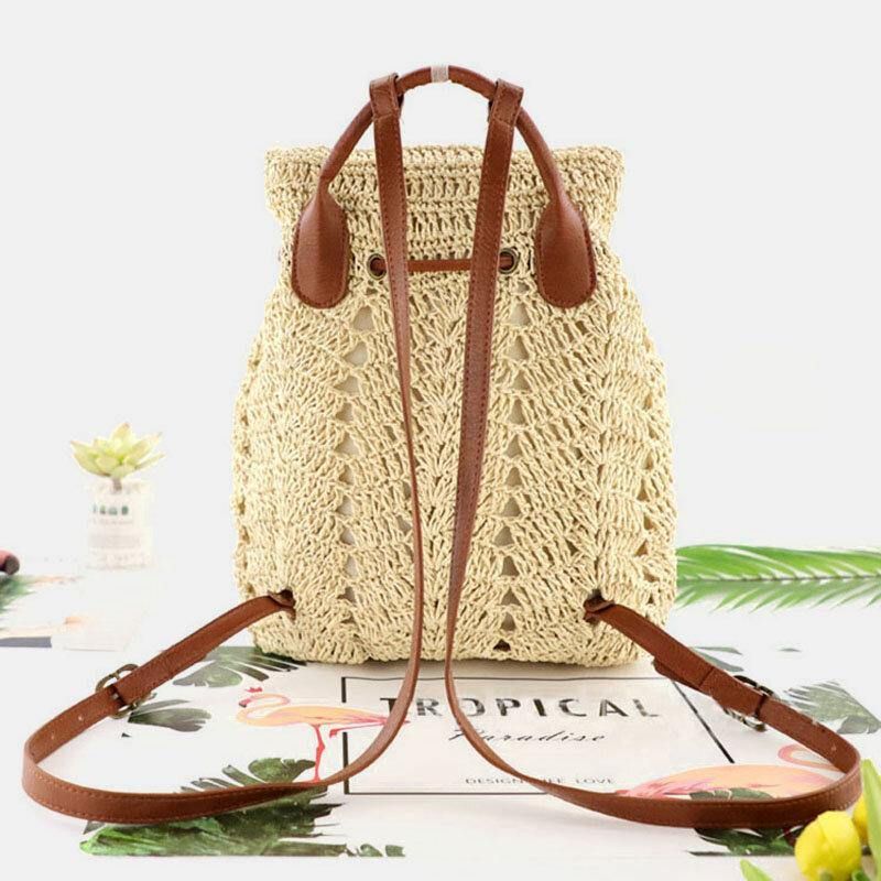 Dam Mori Series String Straw Bag Dual-Use Woven Bag Retro Beach Bag Ryggsäck