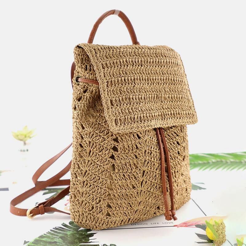 Dam Mori Series String Straw Bag Dual-Use Woven Bag Retro Beach Bag Ryggsäck