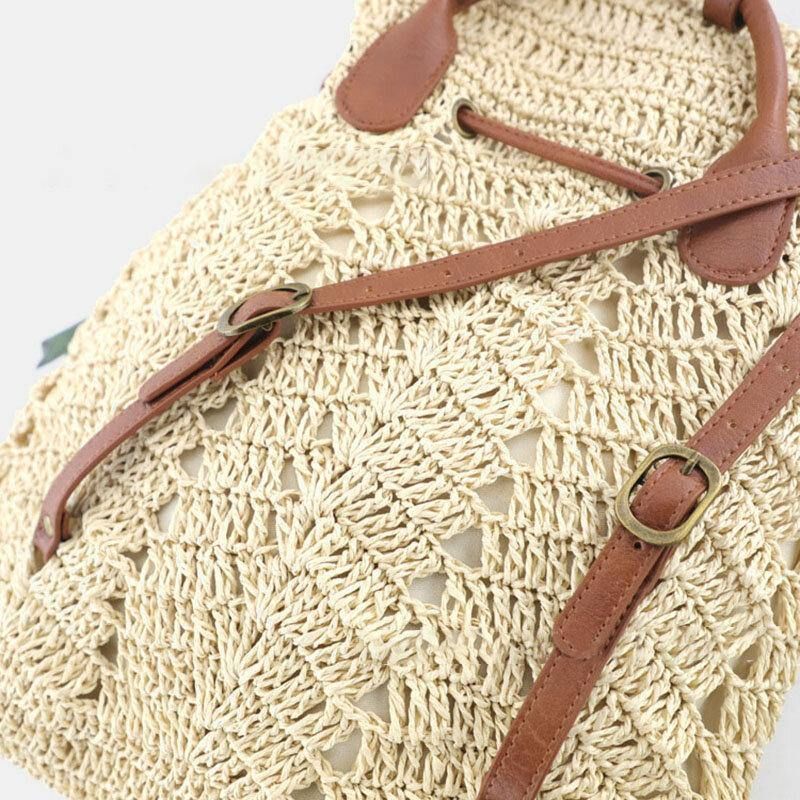 Dam Mori Series String Straw Bag Dual-Use Woven Bag Retro Beach Bag Ryggsäck