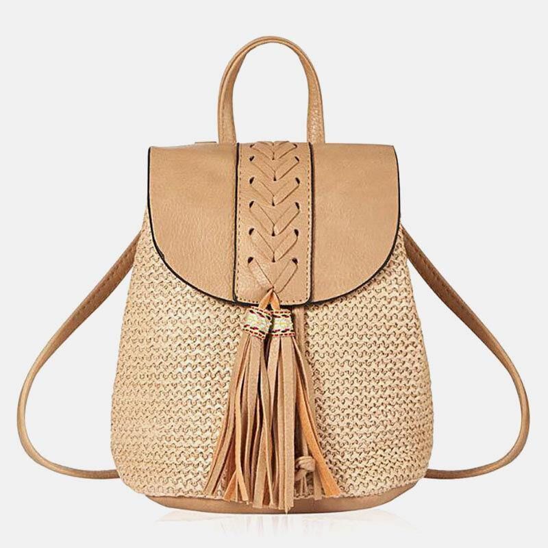 Dam Tofs Halmväska Retro Beach Bag Ryggsäck Bucket Bag