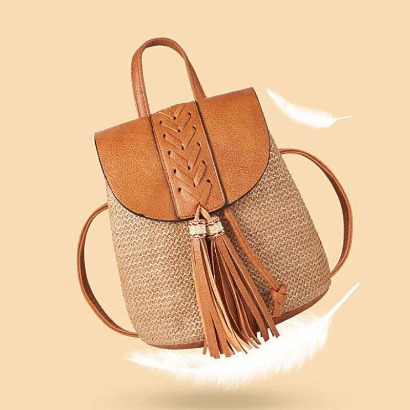 Dam Tofs Halmväska Retro Beach Bag Ryggsäck Bucket Bag