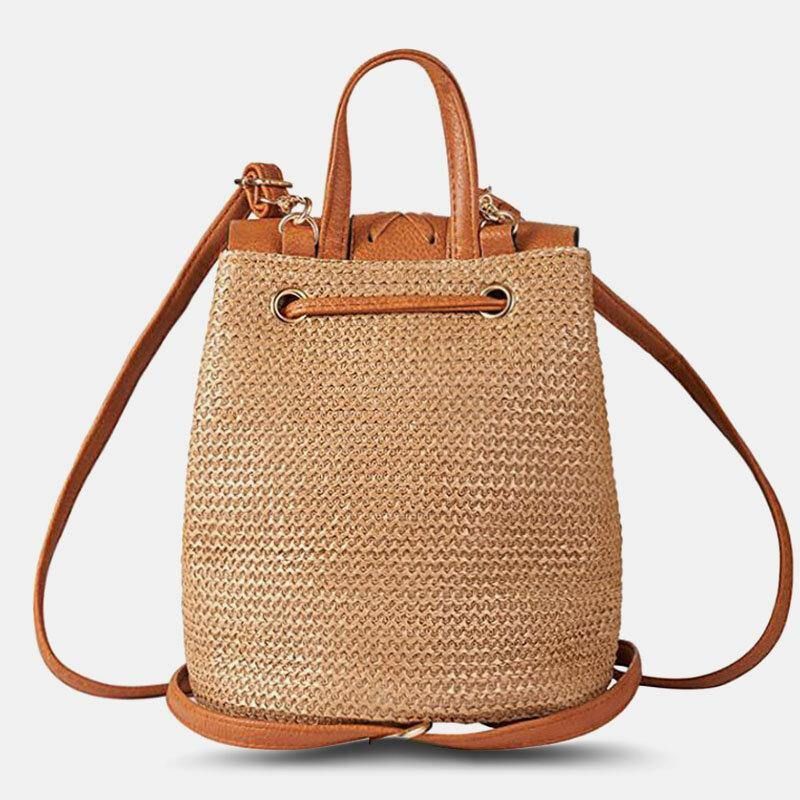 Dam Tofs Halmväska Retro Beach Bag Ryggsäck Bucket Bag