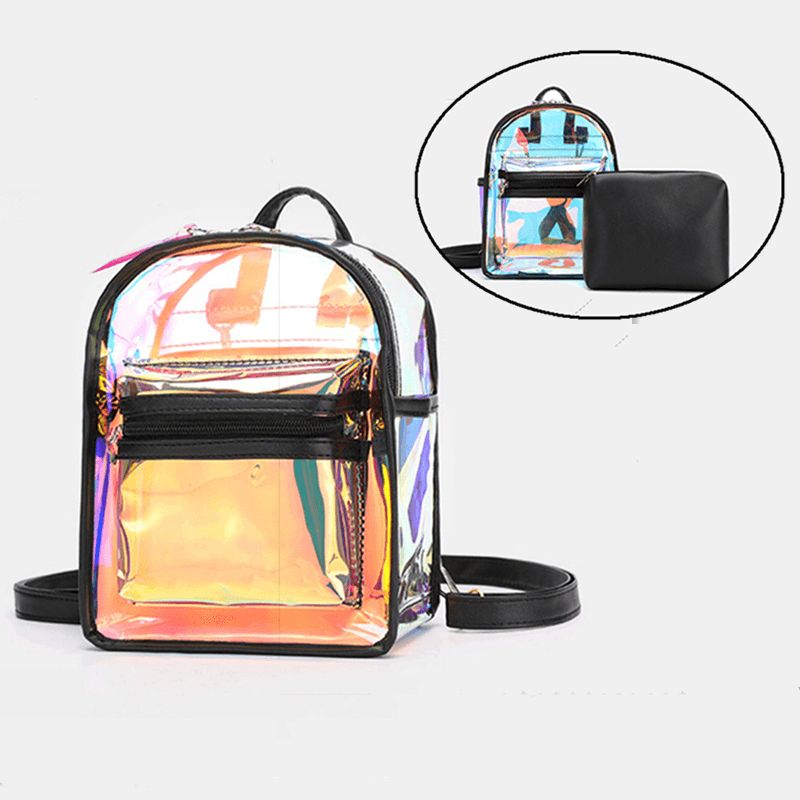 Kvinnor 2St Transparent Jelly Multi-Carry Mini Ryggsäck Crossbody Bag Handväska