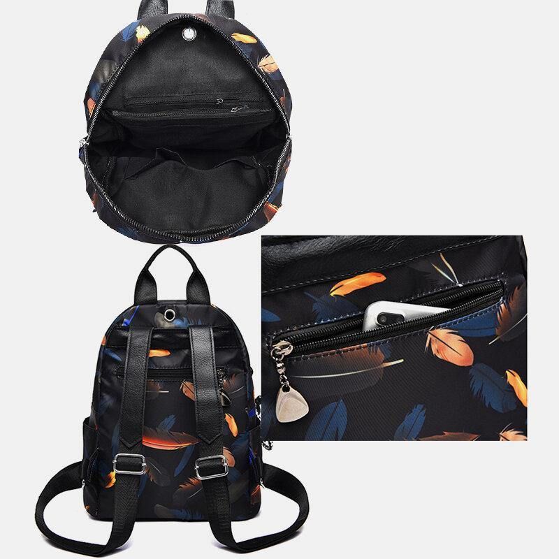 Kvinnor Oxford Butterfly Fjädermönster Stor Kapacitet Headset Hål Vattentät Stöldskydd Casual Ryggsäck