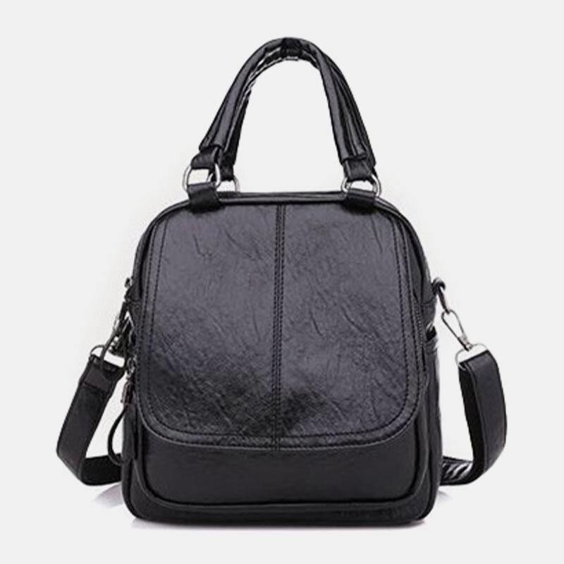 Kvinnor Pu-Läder Multi-Carry Vintage Vattentät Crossbody-Väska Axelväska Ryggsäck