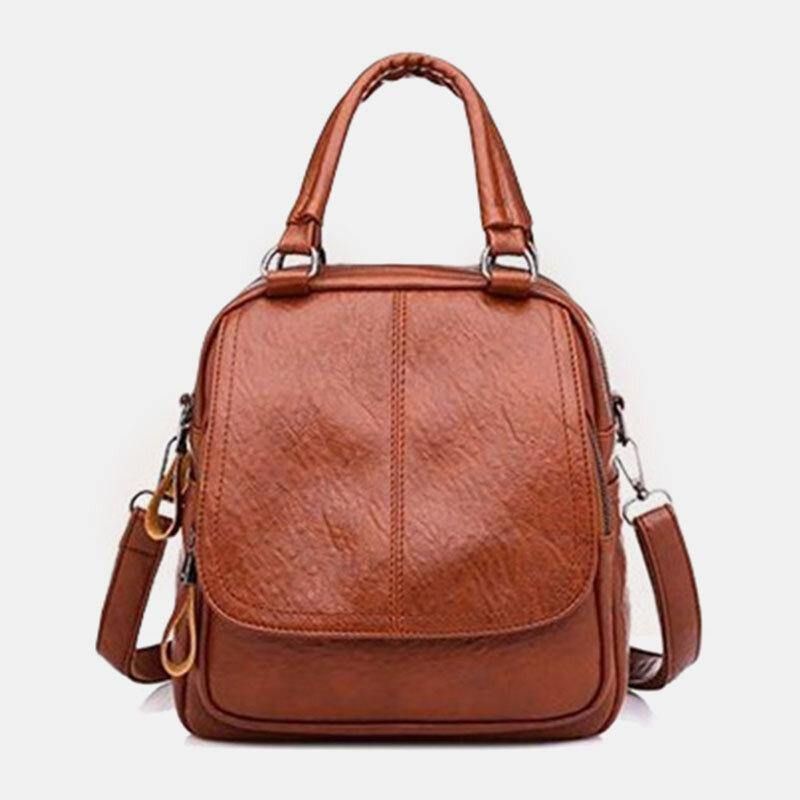 Kvinnor Pu-Läder Multi-Carry Vintage Vattentät Crossbody-Väska Axelväska Ryggsäck