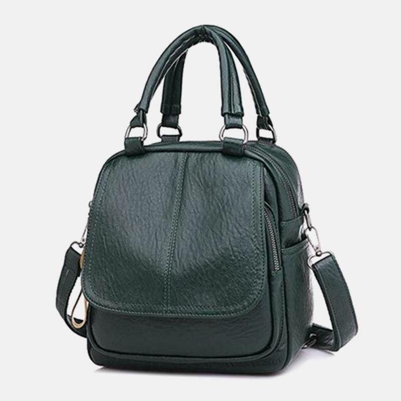 Kvinnor Pu-Läder Multi-Carry Vintage Vattentät Crossbody-Väska Axelväska Ryggsäck