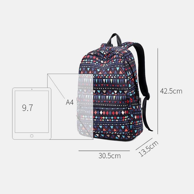 Kvinnor Vattentät Bohemian Printed National Backpack Skolväska