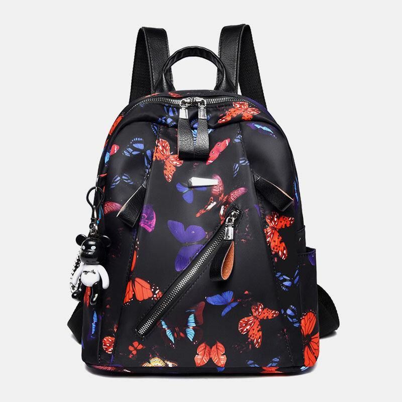 Kvinnor Vattentät Multi-Carry Butterfly Pattern Casual Outdoor Ryggsäck