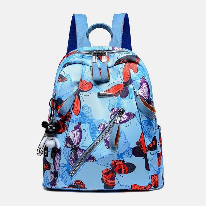 Kvinnor Vattentät Multi-Carry Butterfly Pattern Casual Outdoor Ryggsäck