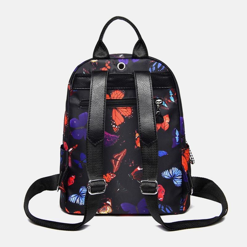 Kvinnor Vattentät Multi-Carry Butterfly Pattern Casual Outdoor Ryggsäck