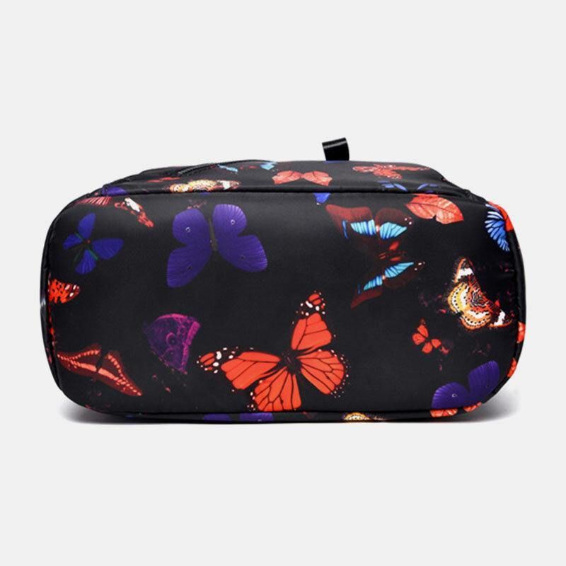 Kvinnor Vattentät Multi-Carry Butterfly Pattern Casual Outdoor Ryggsäck