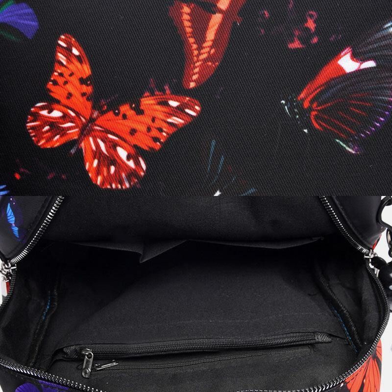 Kvinnor Vattentät Multi-Carry Butterfly Pattern Casual Outdoor Ryggsäck