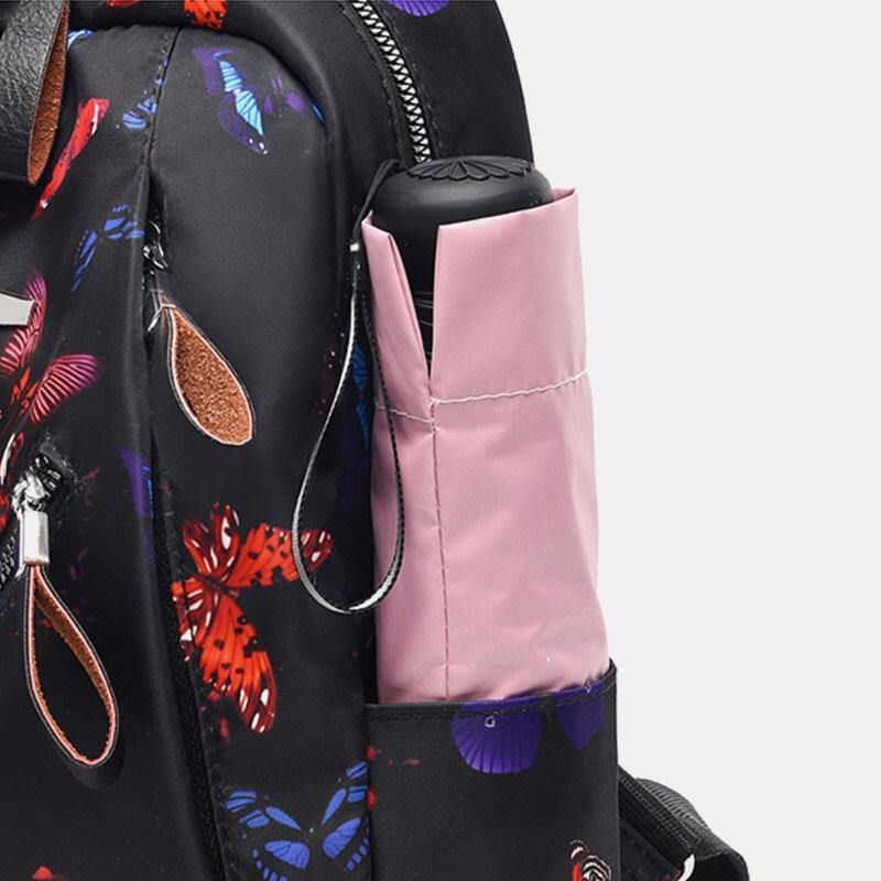 Kvinnor Vattentät Multi-Carry Butterfly Pattern Casual Outdoor Ryggsäck