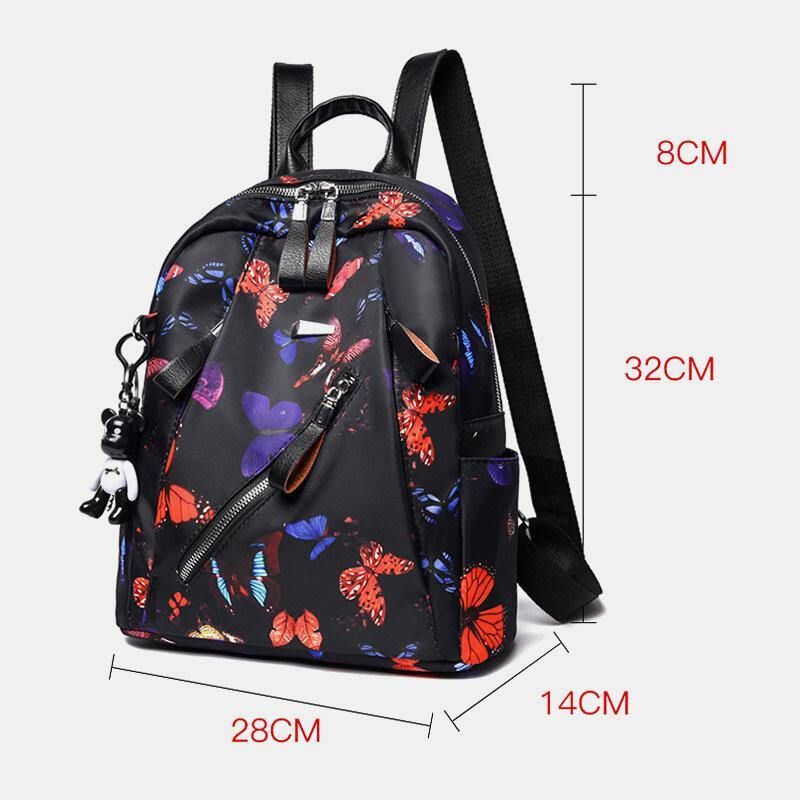 Kvinnor Vattentät Multi-Carry Butterfly Pattern Casual Outdoor Ryggsäck