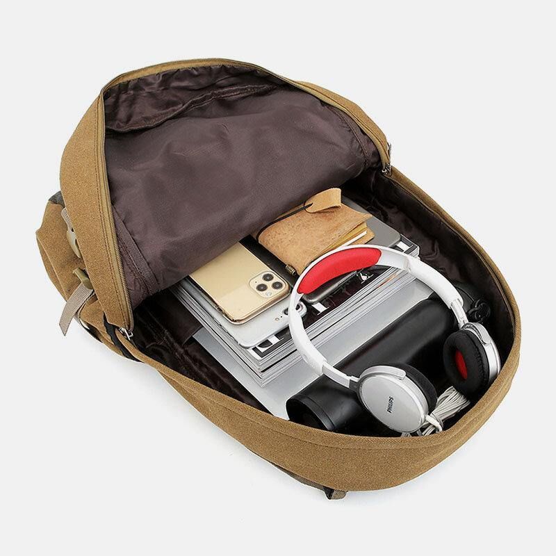 Män Canvas Stor Kapacitet Tactical Outdoor Traveling 14 Tums Laptopväska Skolväska Ryggsäck