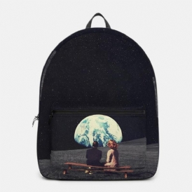 Unisex Oxford Miljöskydd Space Planets Earth And Moon Print Skolväska Ryggsäck