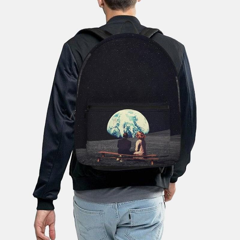 Unisex Oxford Miljöskydd Space Planets Earth And Moon Print Skolväska Ryggsäck