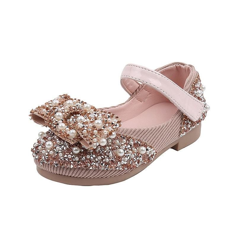 Girls Pearl Rhinestones Dekorerade Glänsande Skor