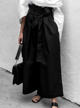 Casual Shift Black Polyester Wide Leg Byxor