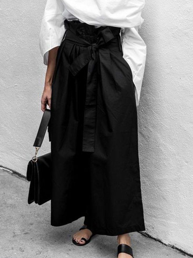 Casual Shift Black Polyester Wide Leg Byxor