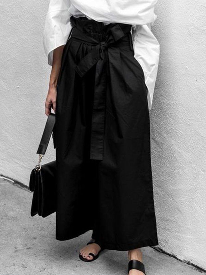 Casual Shift Black Polyester Wide Leg Byxor