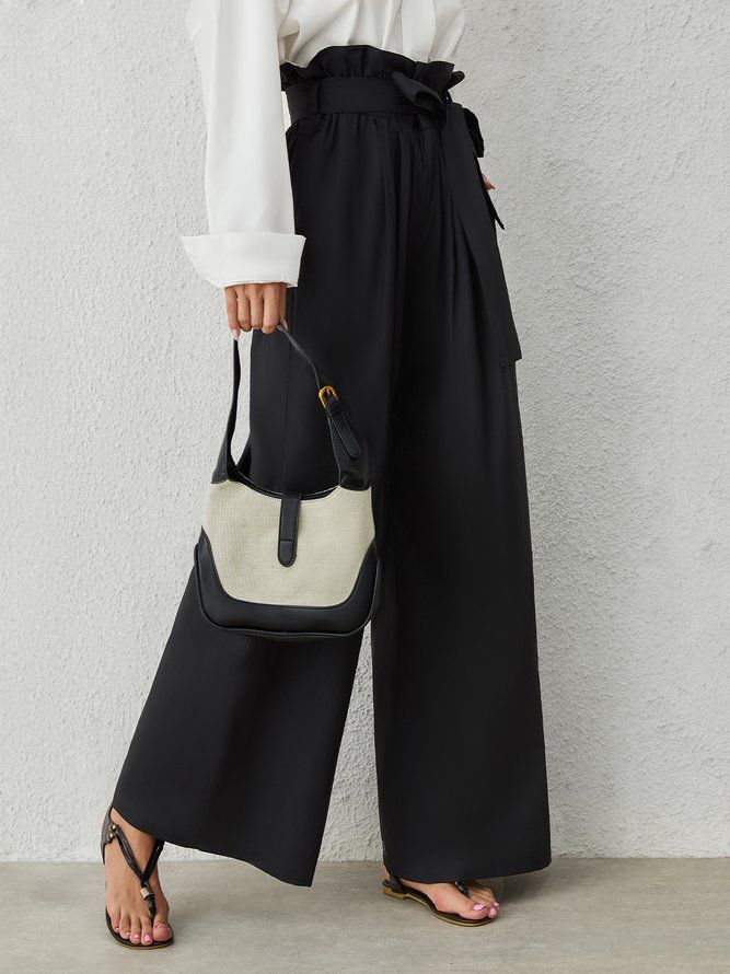 Casual Shift Black Polyester Wide Leg Byxor