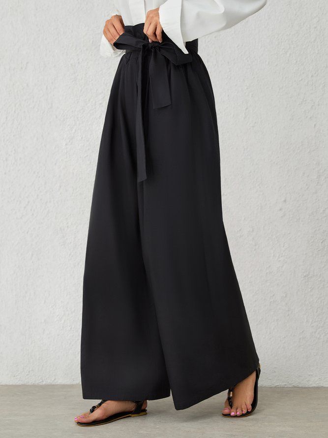 Casual Shift Black Polyester Wide Leg Byxor