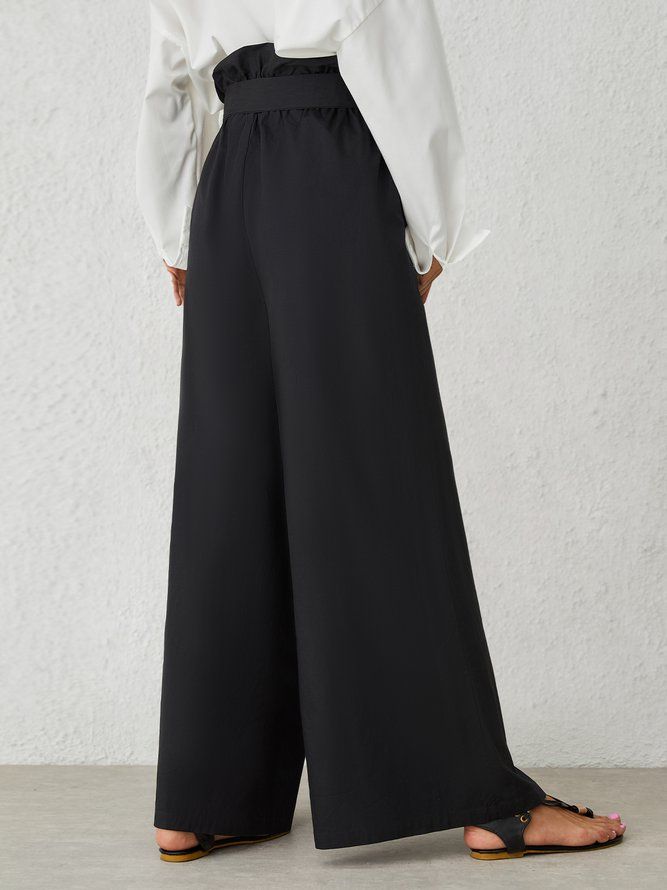 Casual Shift Black Polyester Wide Leg Byxor