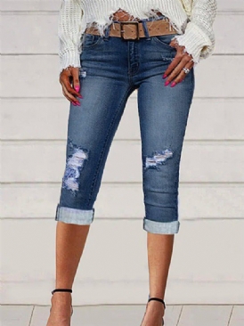 Enkla Slitna Casual Capris-Jeans