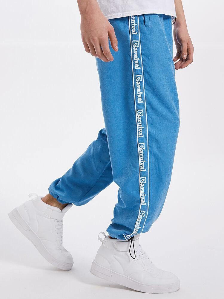 Herrsida Letter Print Multi Pocket Joggingbyxor Med Dragsko