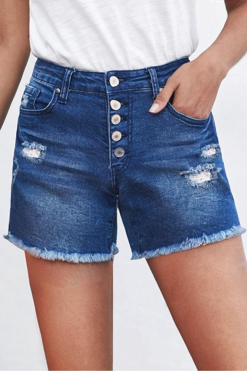 Knäppta Och Slitna Jeansshorts