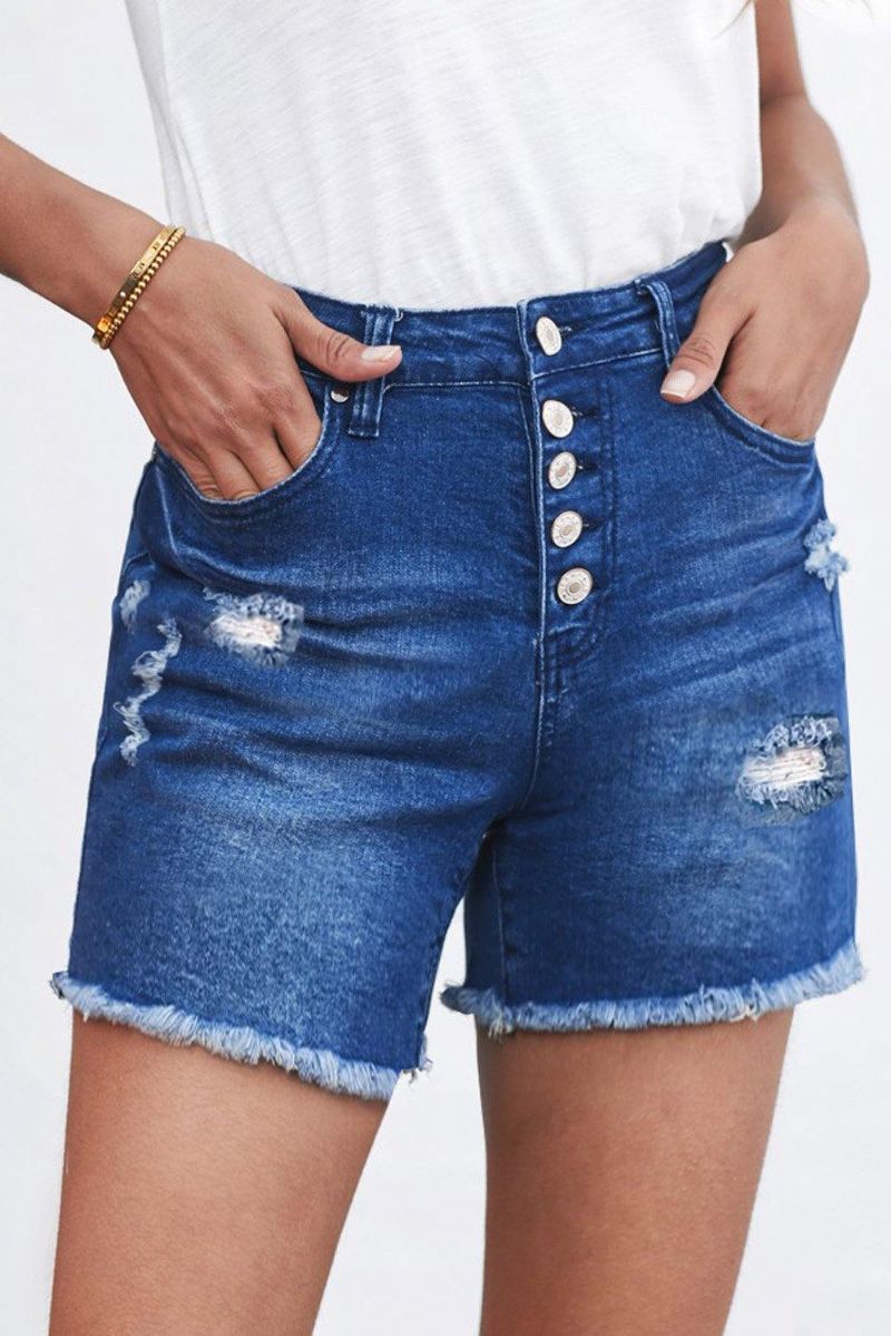 Knäppta Och Slitna Jeansshorts